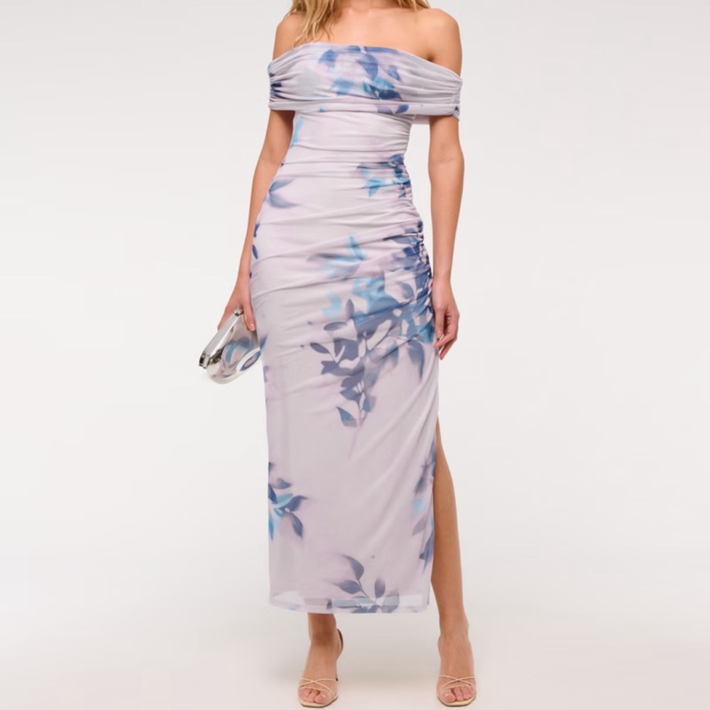 Abercrombie & Fitch Light Purple Floral Print Mesh Draped Maxi Dress